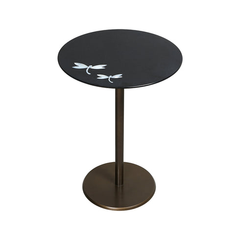 Round End Table with Mother of Pearl Inlay,